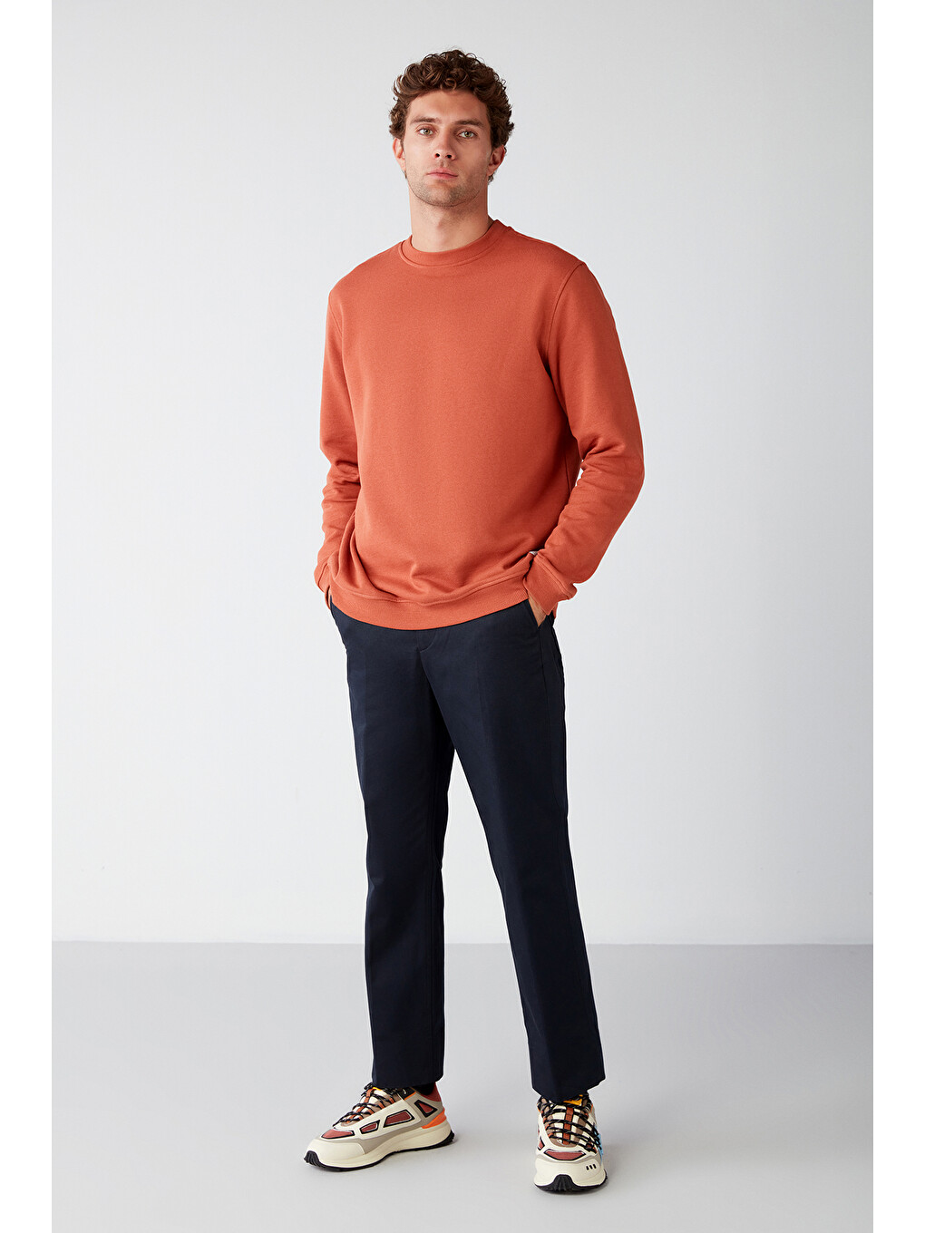 Travıs Erkek Organik Kumaşlı Yumuşacık Regular Fit Yuvarlak Yakalı Turuncu Sweatshirt-1