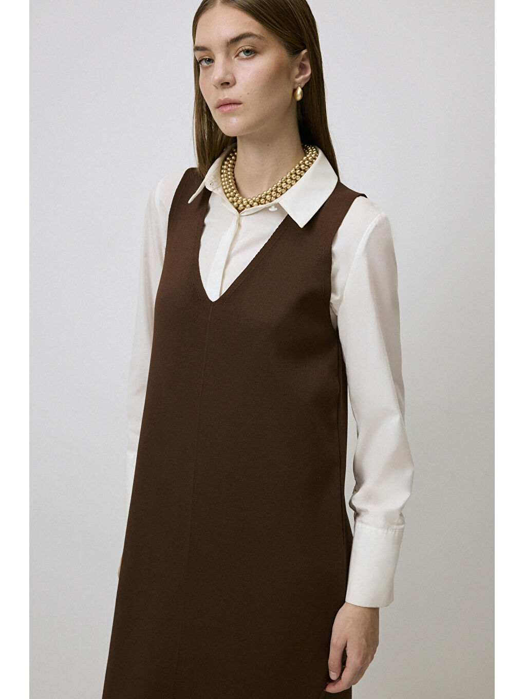 Kahverengi Triko Jile Elbise-2