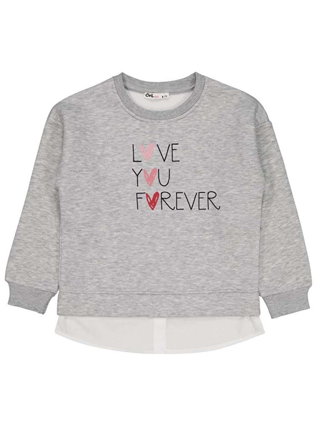 Gri Girls Love You Forever Baskılı 6-9 Yaş Sweatshirt