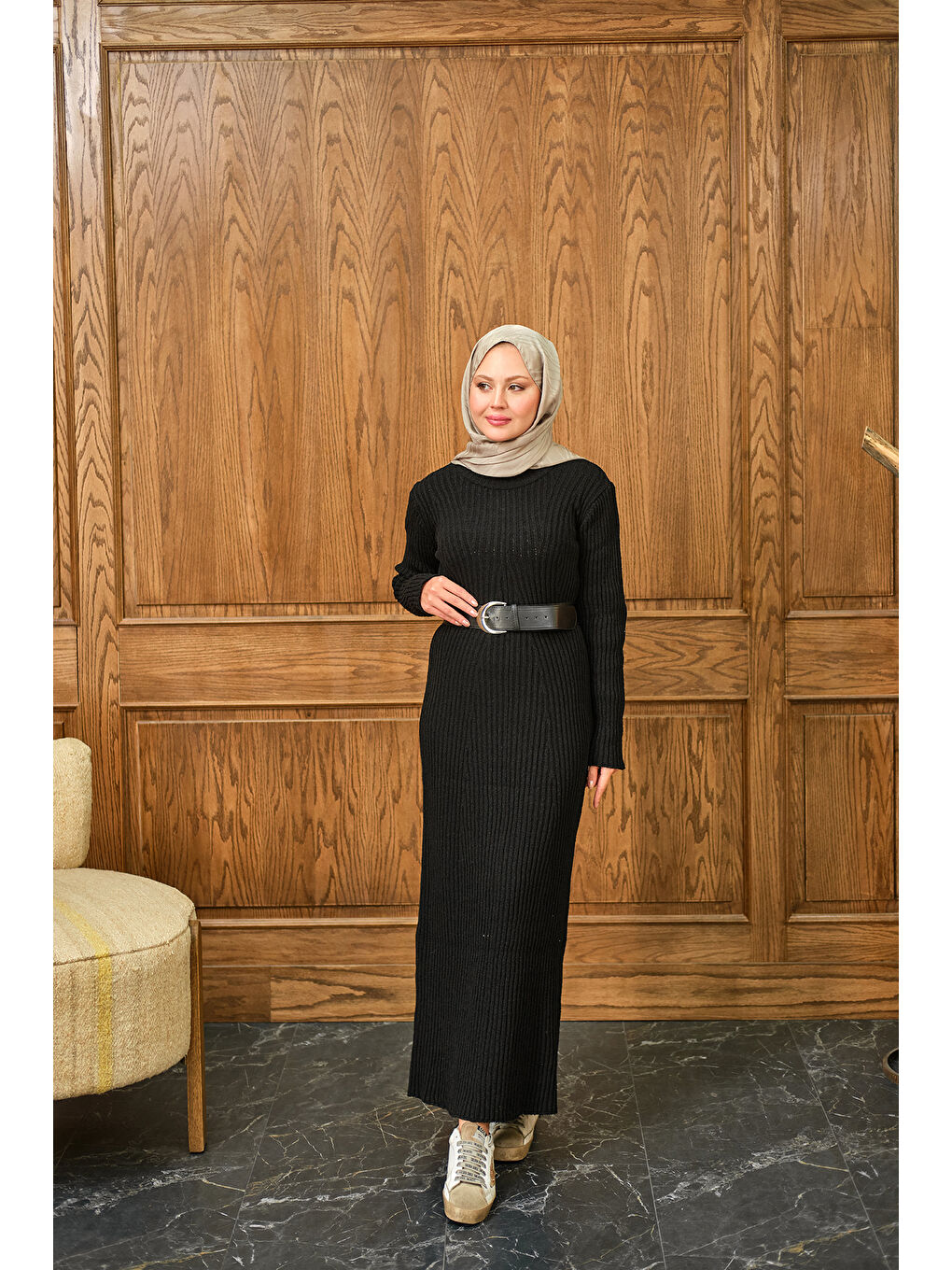 Kadın Bisiklet Yaka Triko Elbise Siyah