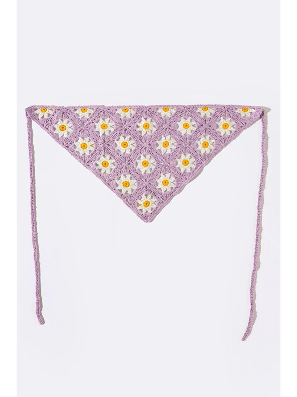Lila Missori Papatya Desenli Tığ Örgüsü Bandana-Saç Bandı-1