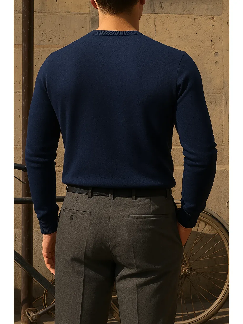 Erkek Bisiklet Yaka Slim Fit Lacivert Kazak-4