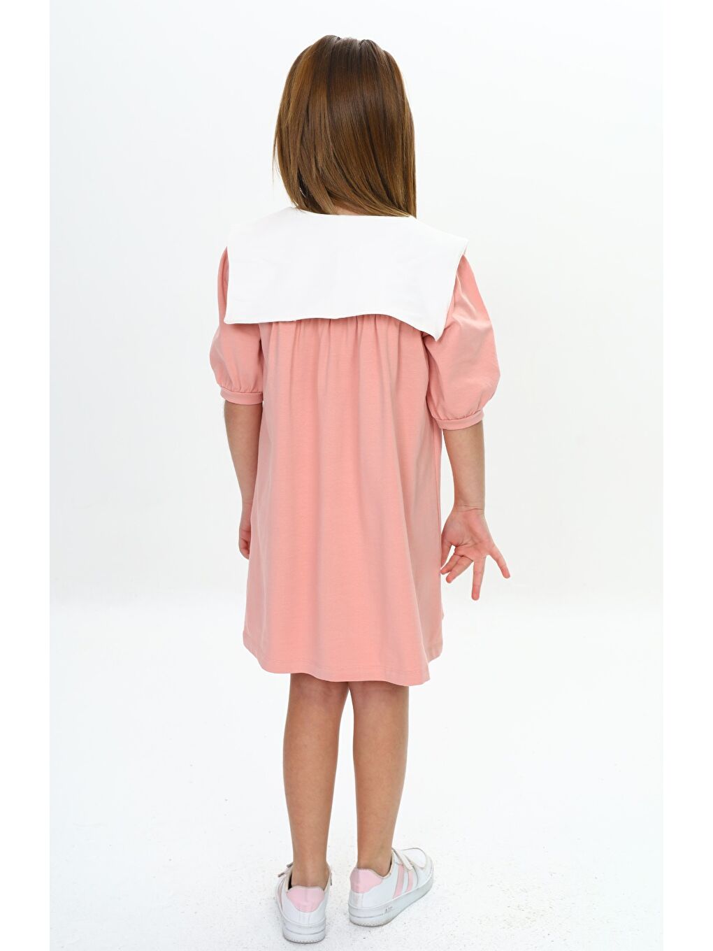 Pembe Kız Çocuk Yaka Detaylı Elbise-2