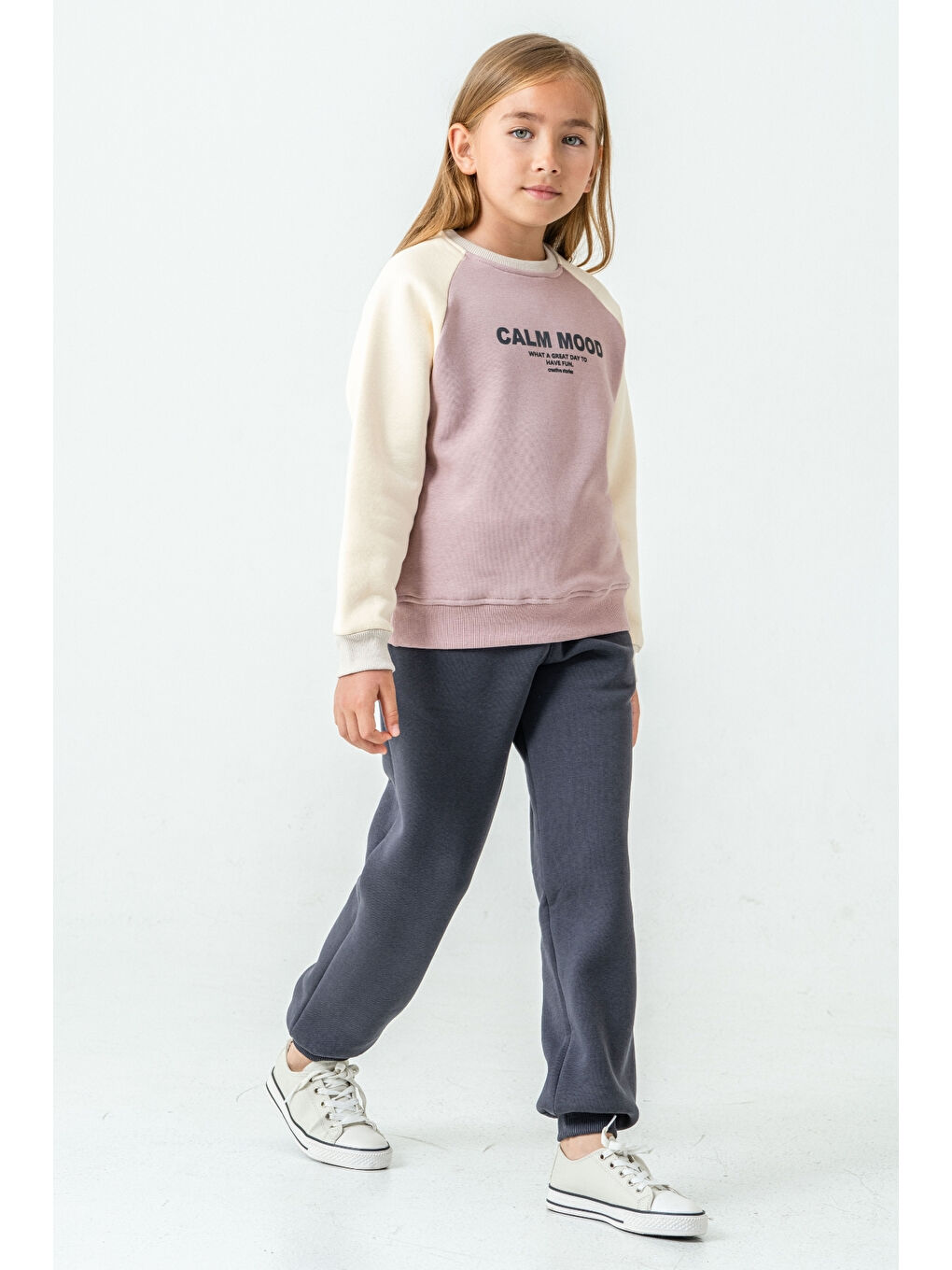 Pembe Kız Çocuk Calm Mood Baskılı Alt Üst Eşofman Takımı Ak4209-3