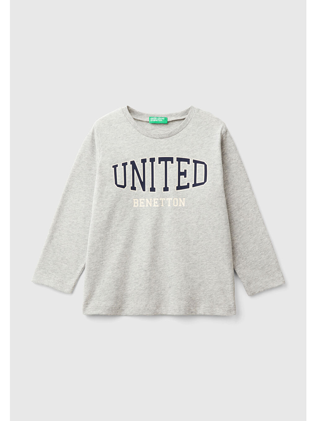 United Colors Of Benetton Erkek Çocuk Gri Melanj Önü Logo Baskılı Sweatshirt