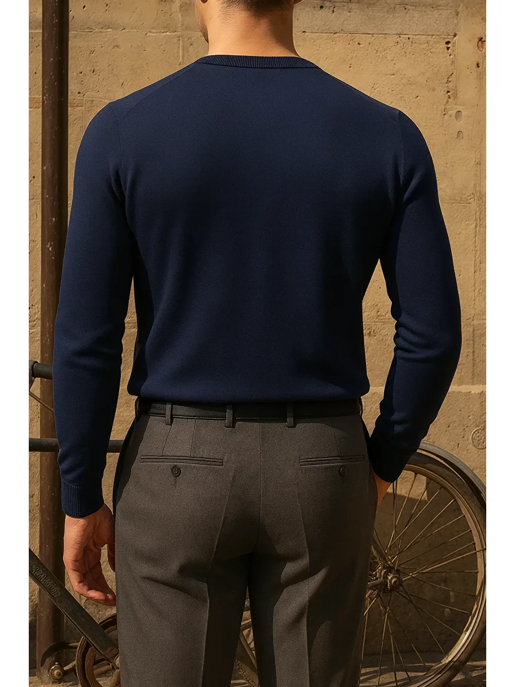 Erkek Bisiklet Yaka Slim Fit Lacivert Kazak-5