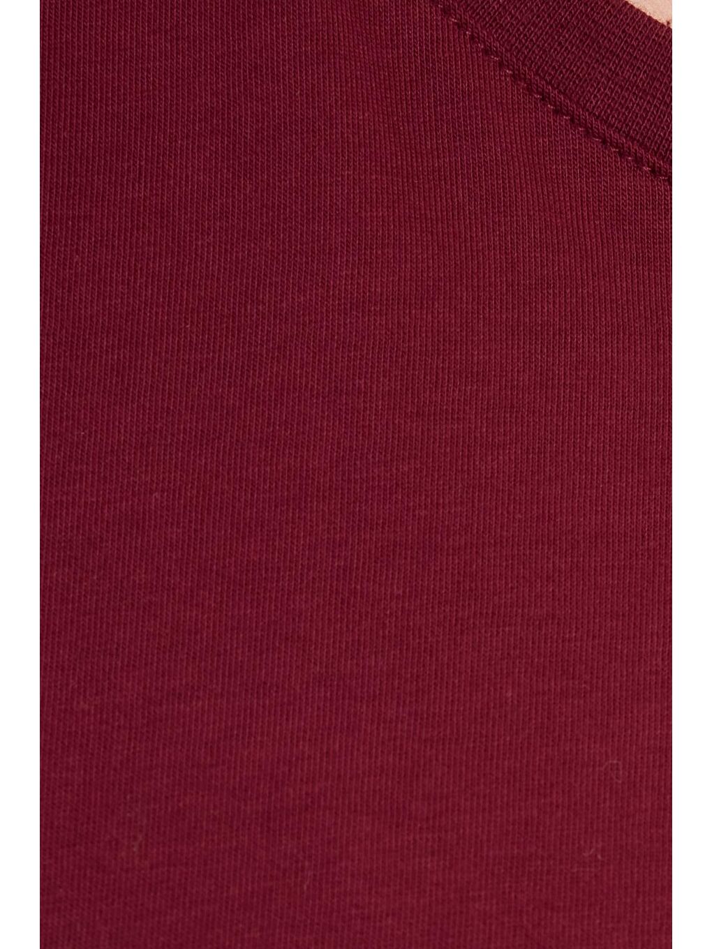 Kadın Slim Fit Dar Kesim Pamuklu Yumuşak Doku Elastanlı Esnek Kumaş Basic Bordo Bisiklet Yaka Tişört-5