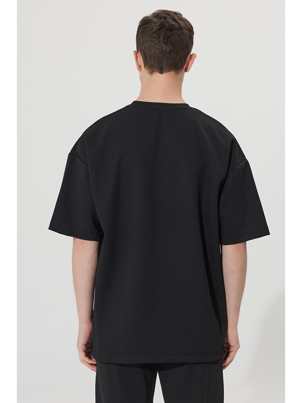 Erkek Siyah Oversize Bol Kesim Bisiklet Yaka Kısa Kollu Sweatshirt-7
