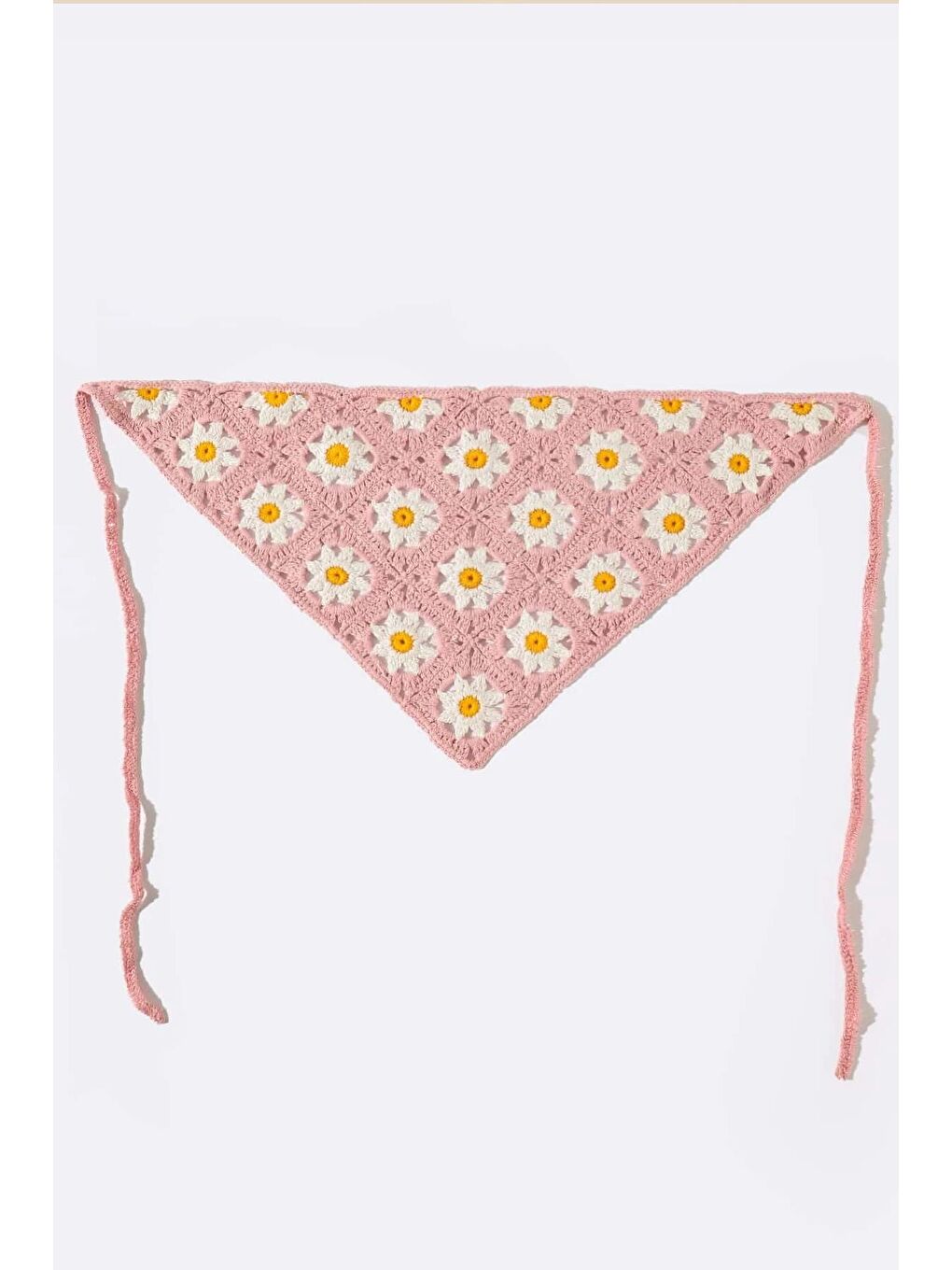 Pembe Missori Papatya Desenli Tığ Örgüsü Bandana-Saç Bandı-1