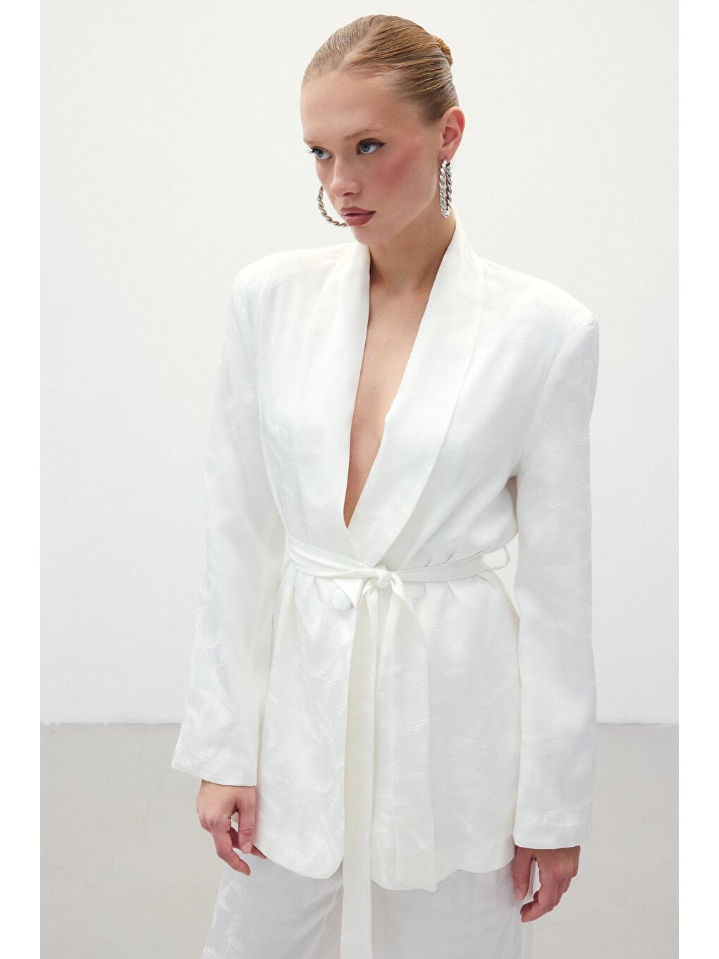 Jakar Saten Ceket - Ekru