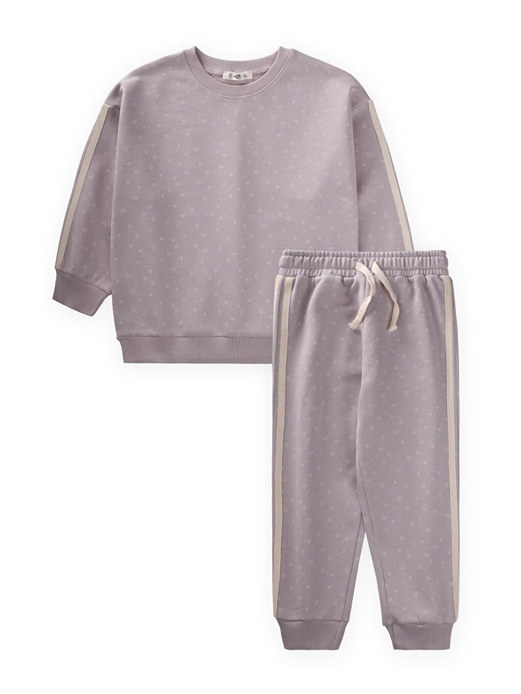 Şerit Detaylı Desenli Sweatshirt Takım 3-9 Yaş Lila