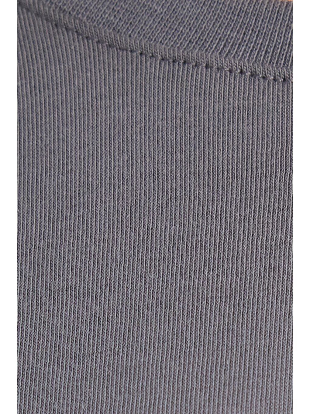 Kadın Bol Kesim Rahat Duruş %100 Pamuk Yumuşak Dokulu Gri Bisiklet Yaka Tişört-5