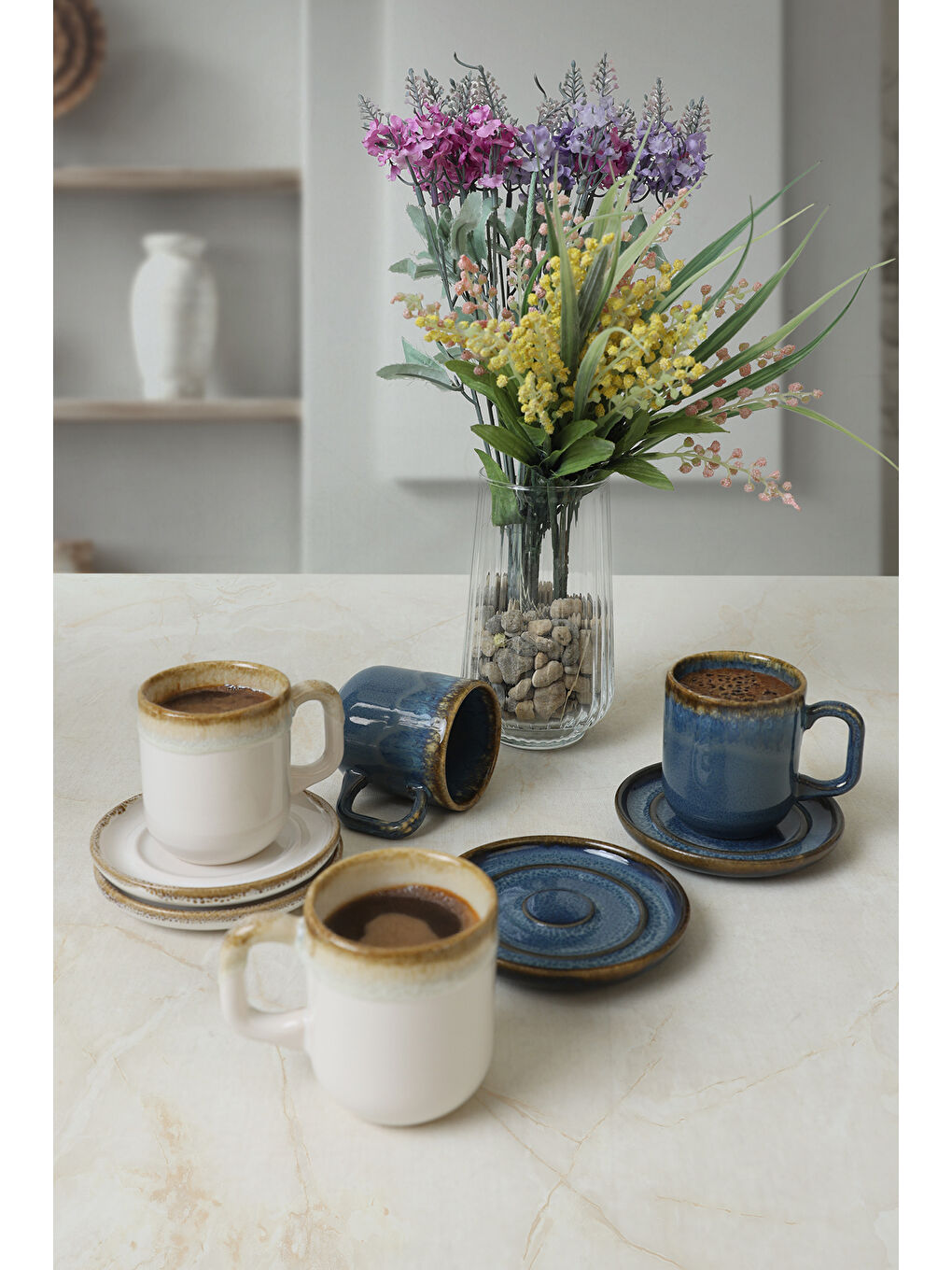 Karışık Shizen Mavi / Krem Formart Kahve Takımı 8 Parça 4 Kişilik-1