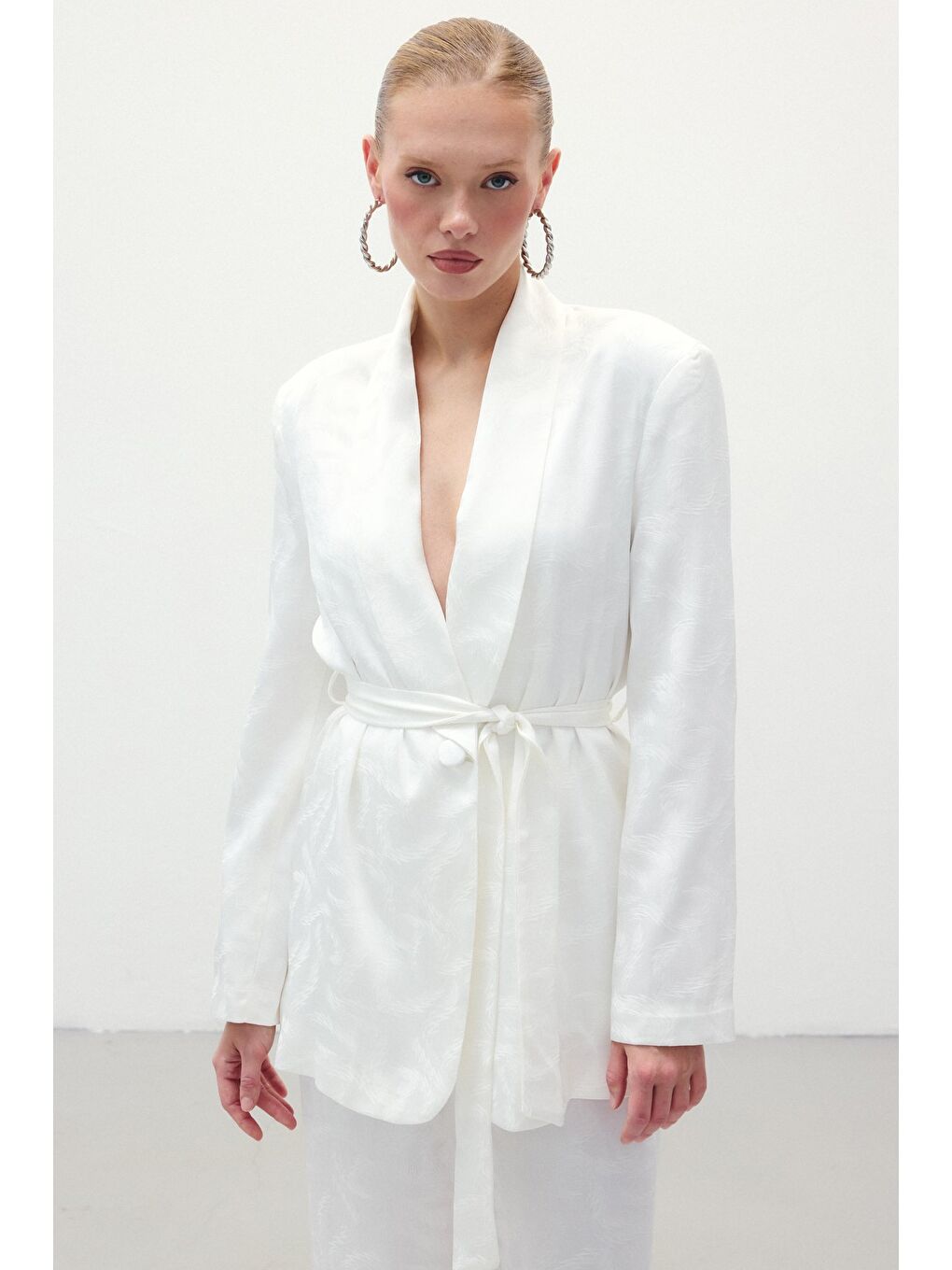 Jakar Saten Ceket - Ekru-1