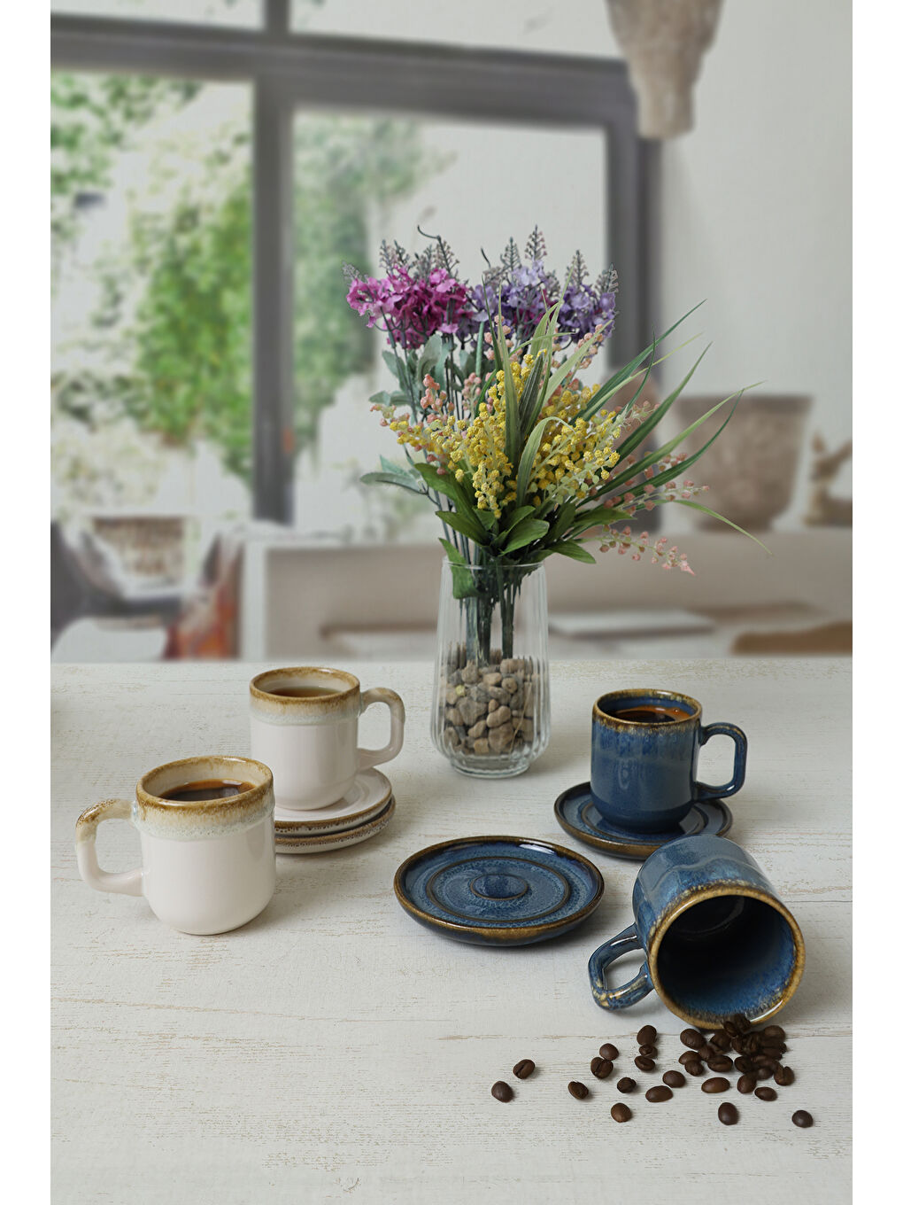 Karışık Shizen Mavi / Krem Formart Kahve Takımı 8 Parça 4 Kişilik-2