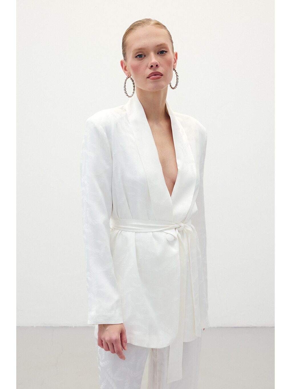 Jakar Saten Ceket - Ekru-2