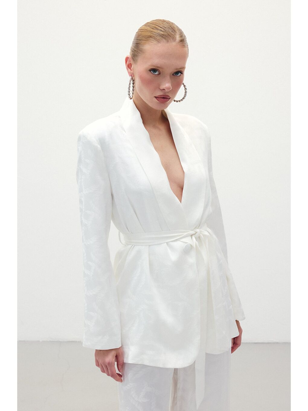 Jakar Saten Ceket - Ekru-3