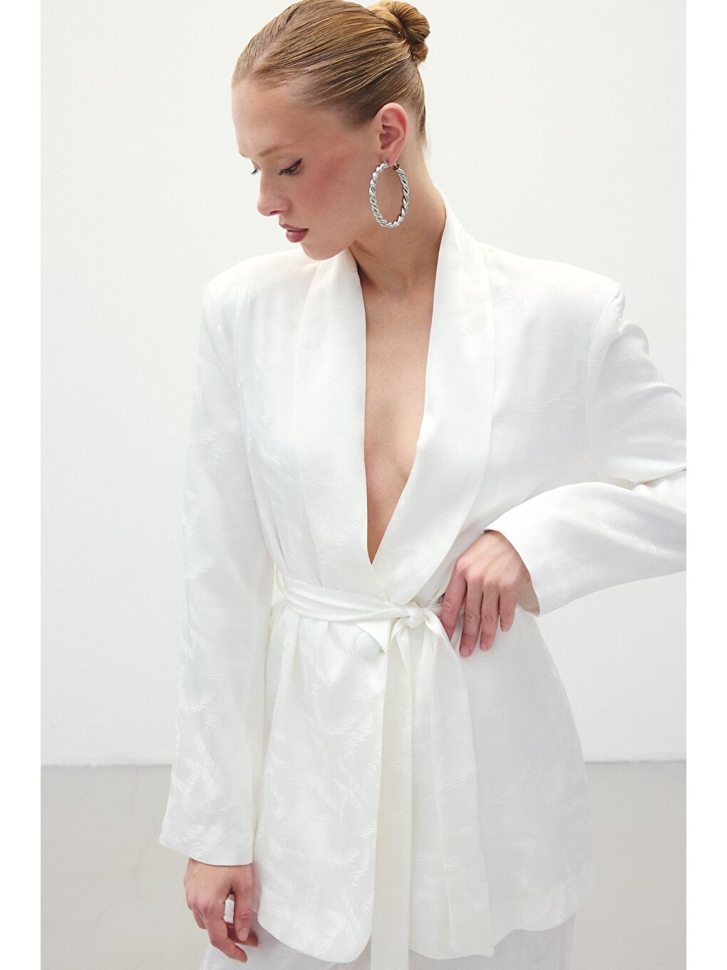 Jakar Saten Ceket - Ekru-4