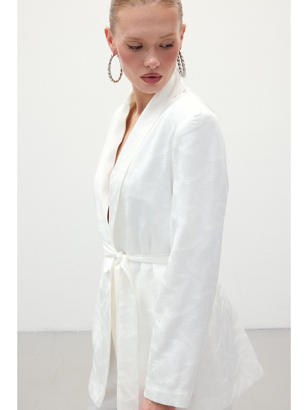 Jakar Saten Ceket - Ekru-5