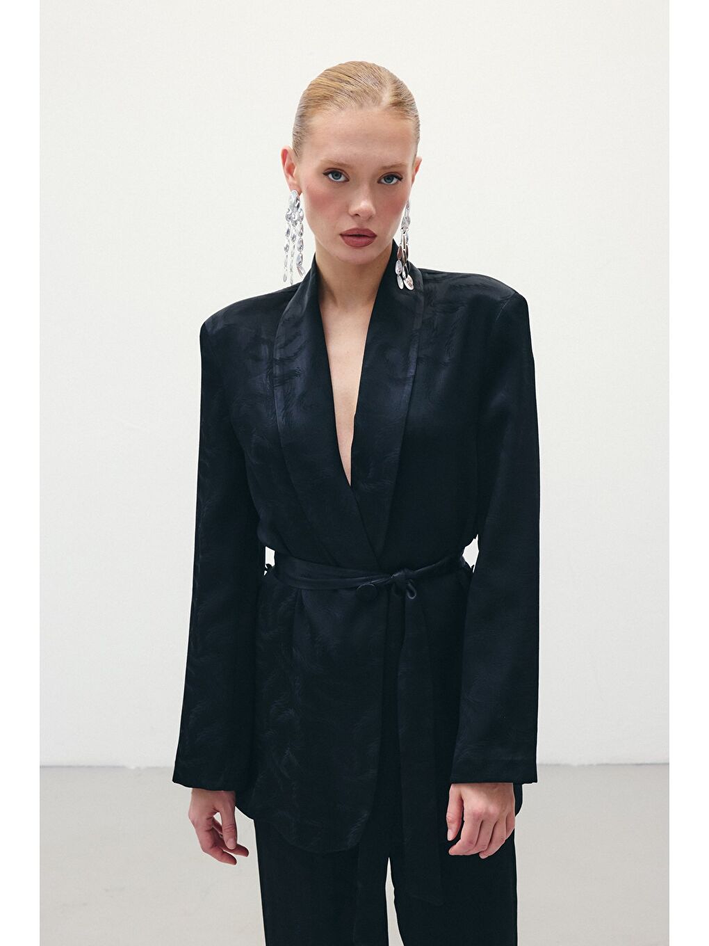 Jakar Saten Ceket - Siyah