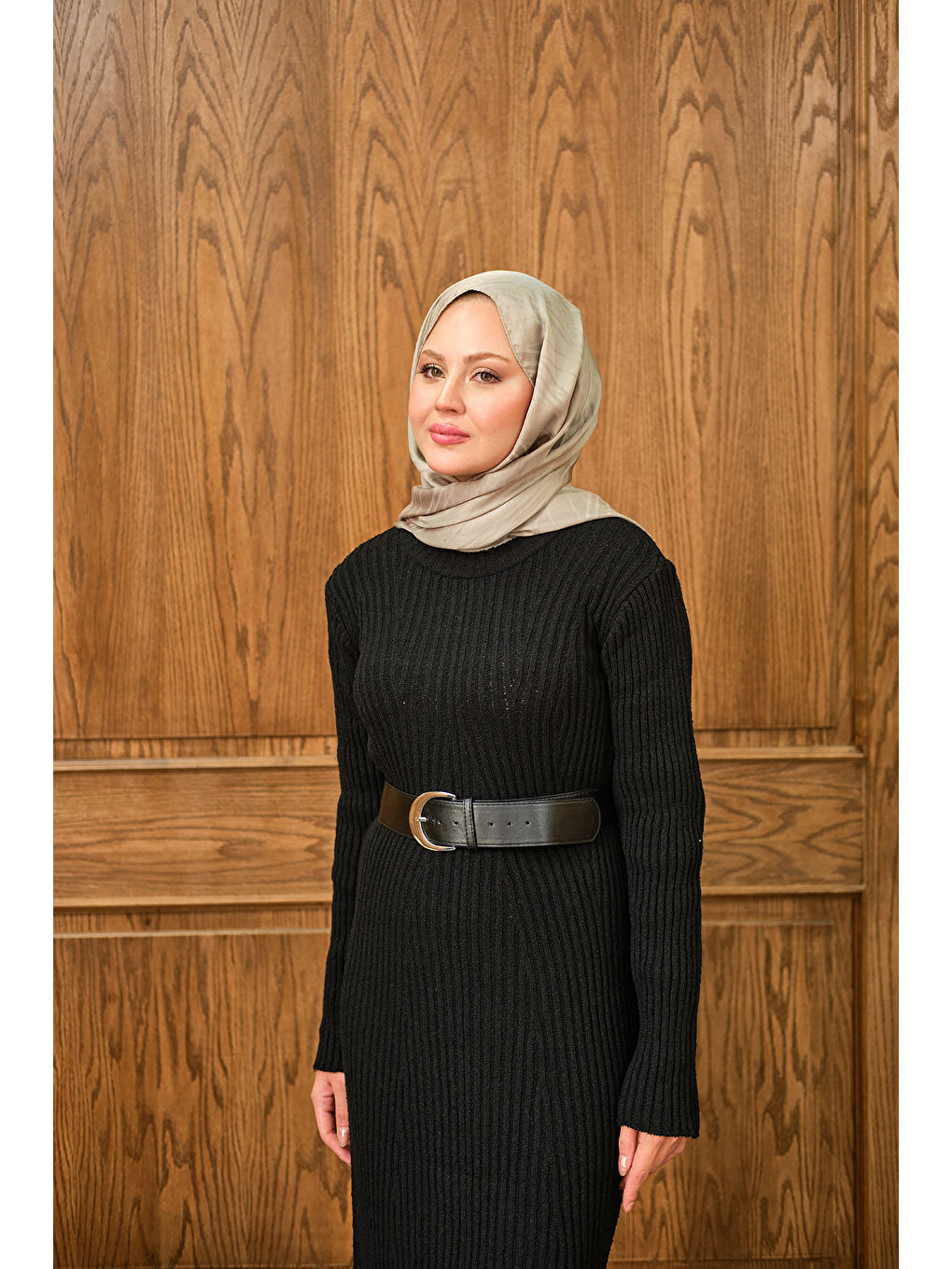 Kadın Bisiklet Yaka Triko Elbise Siyah-4