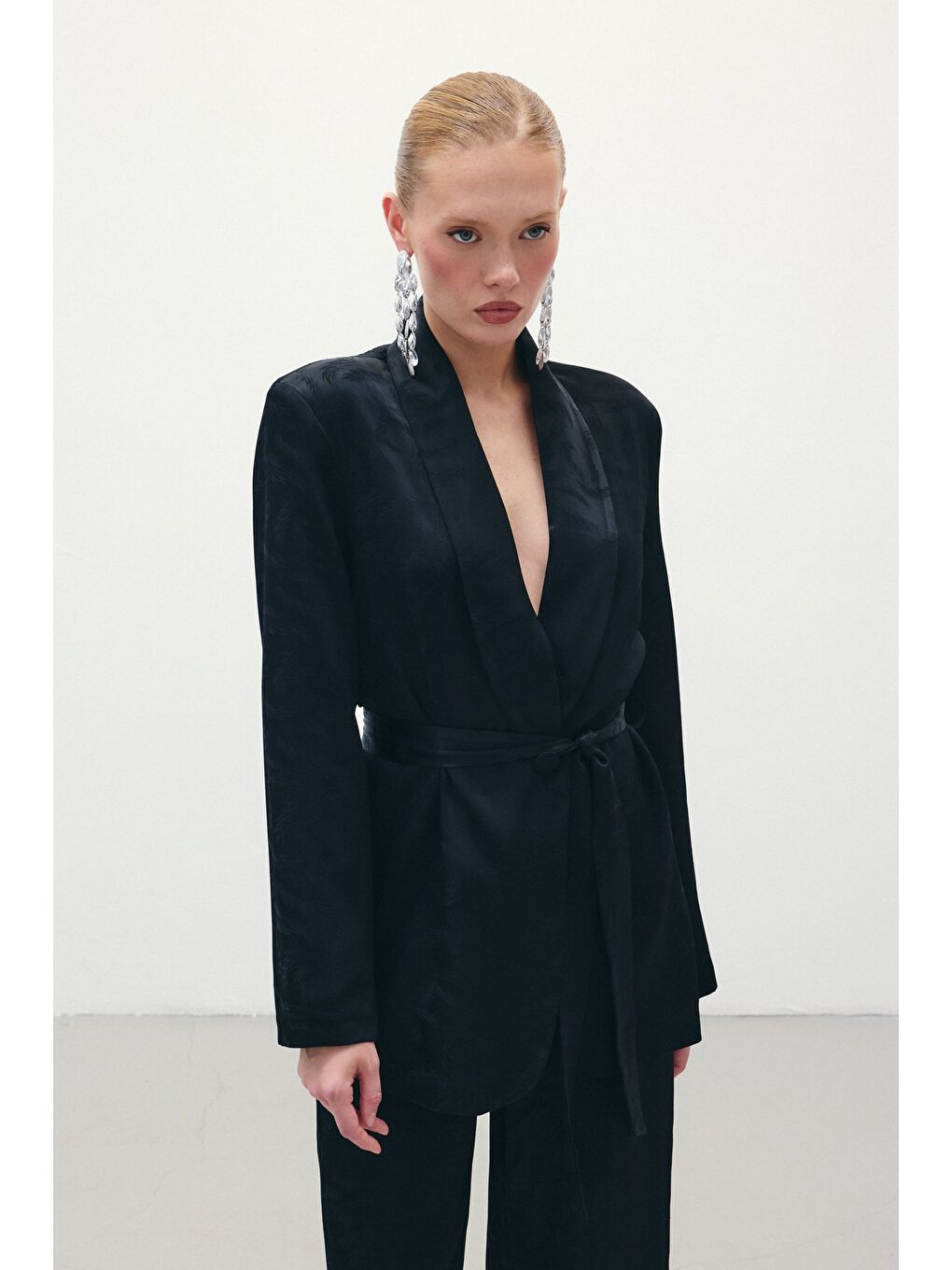 Jakar Saten Ceket - Siyah-1