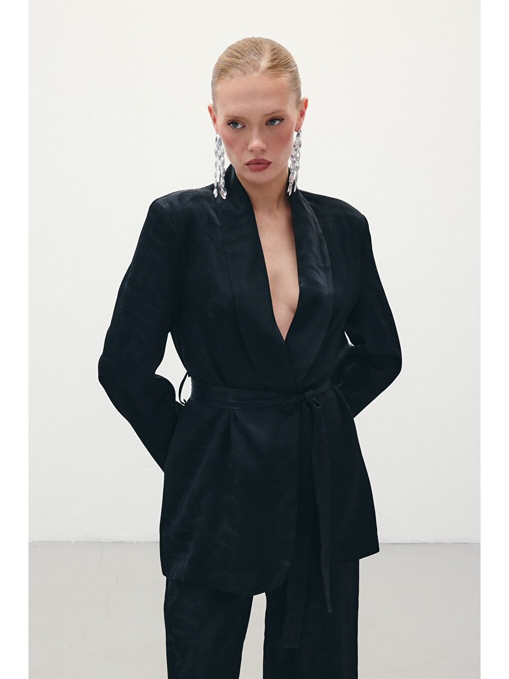 Jakar Saten Ceket - Siyah-2