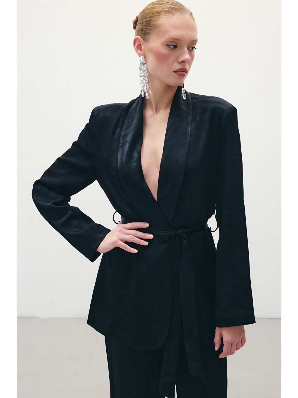 Jakar Saten Ceket - Siyah-3