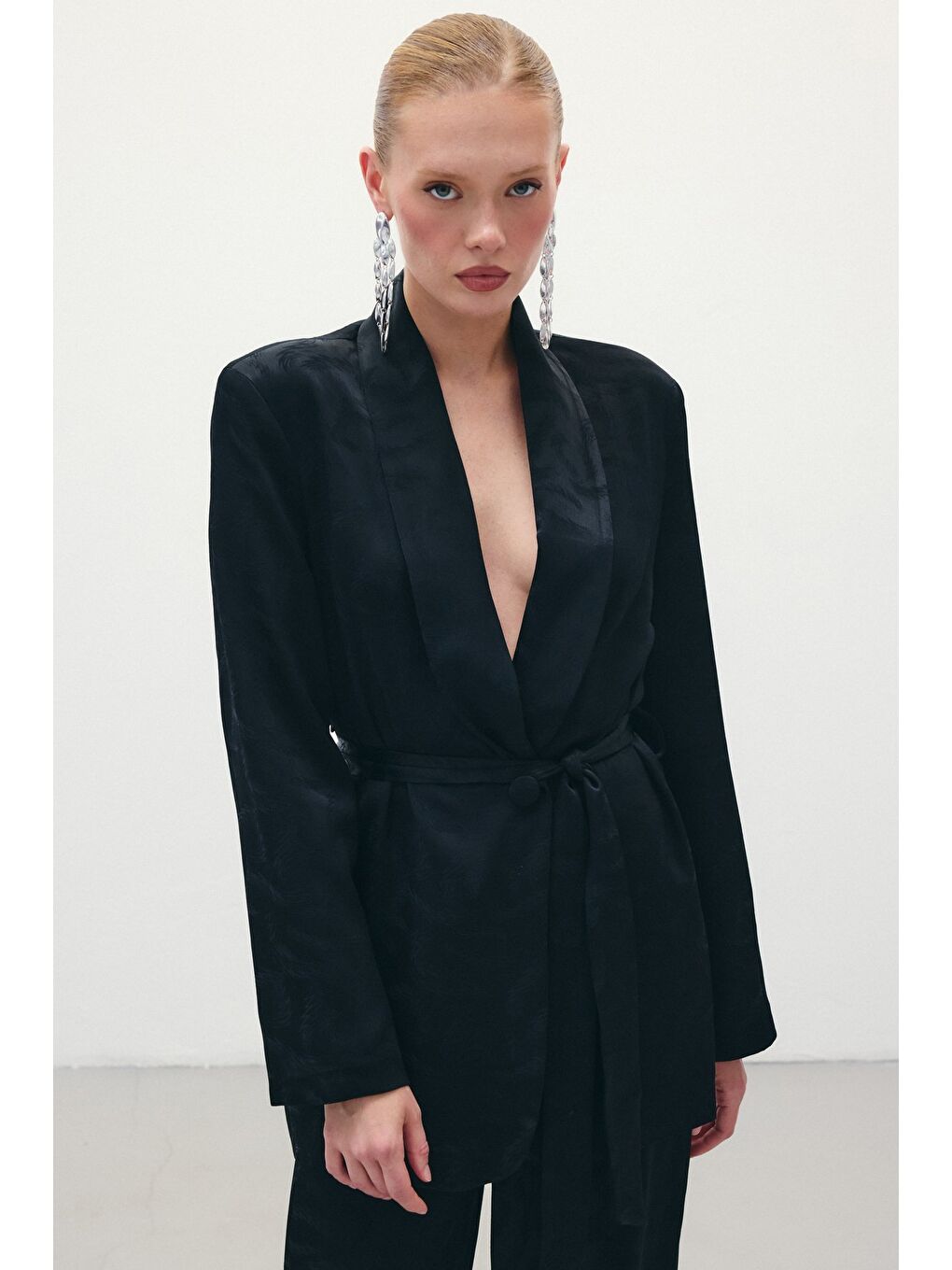 Jakar Saten Ceket - Siyah-4