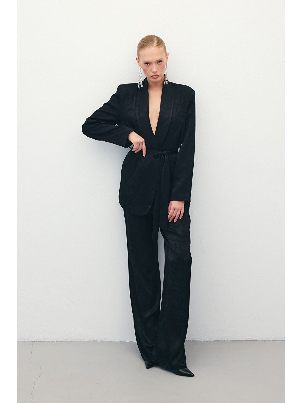 Jakar Saten Ceket - Siyah-5