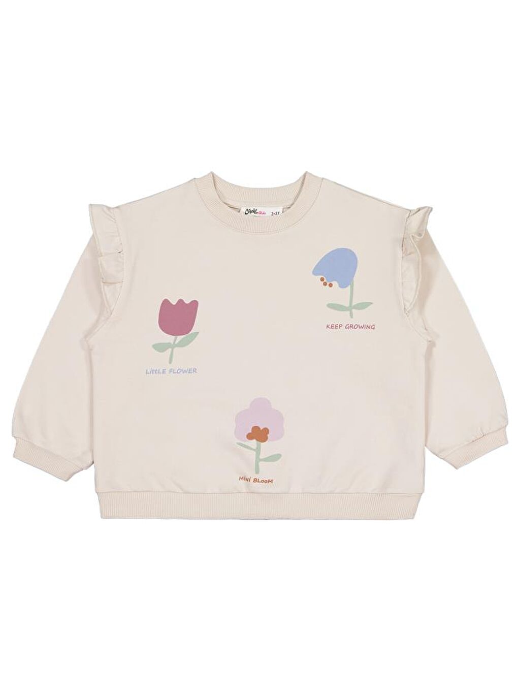 Bej Girls Lale Baskılı 2-5 Yaş Sweatshirt-1