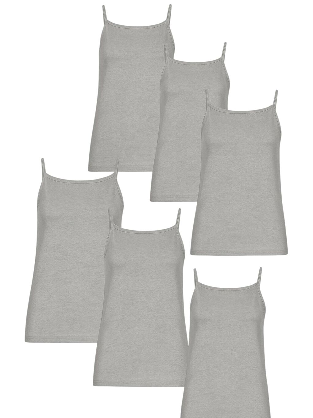 6'lı Kadın Gri %100 Pamuk Ribana İp Askılı Atlet