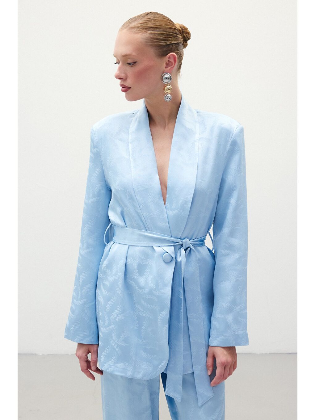 Jakar Saten Ceket - Mavi