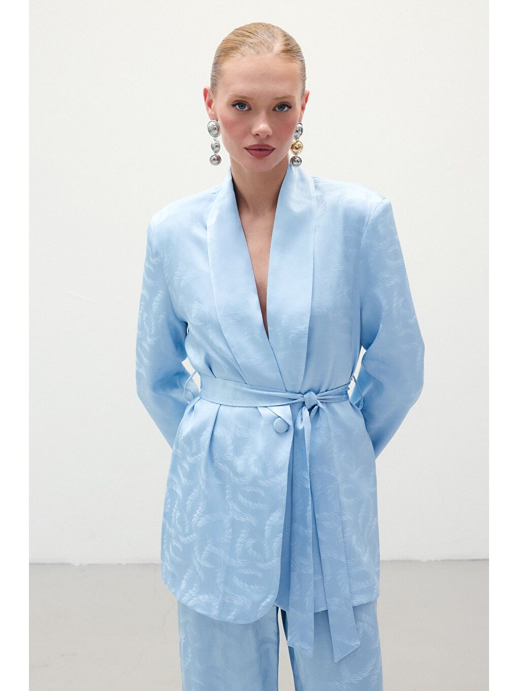 Jakar Saten Ceket - Mavi-1