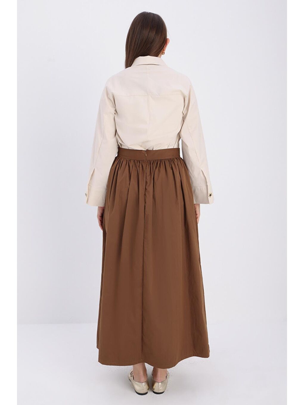 Kahverengi Taba-Düğme Detaylı Kraşlı Etek-3