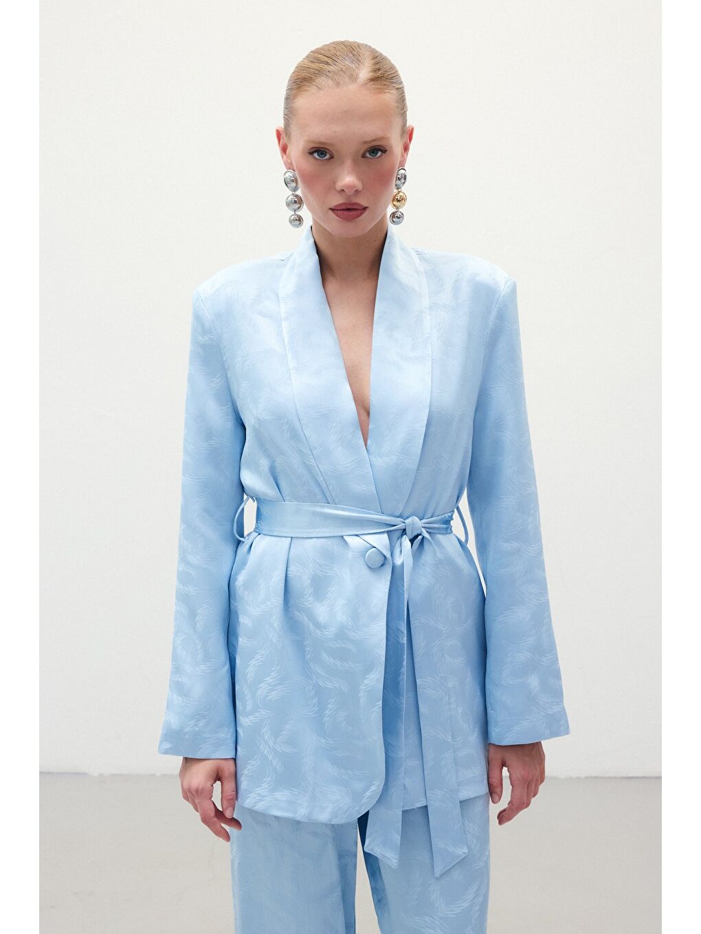 Jakar Saten Ceket - Mavi-2