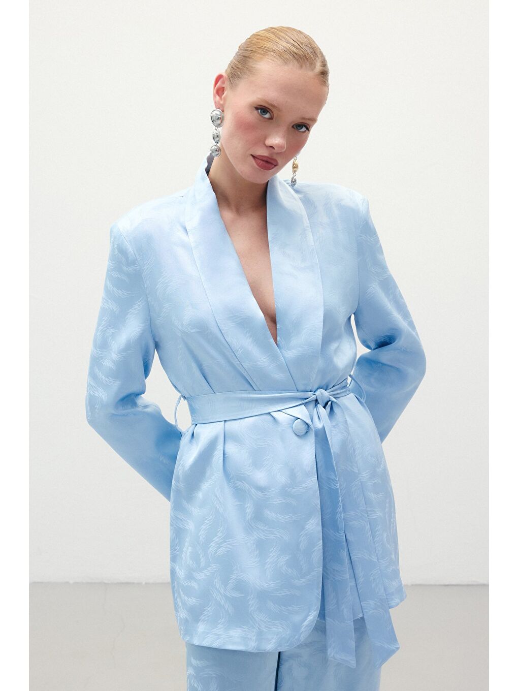 Jakar Saten Ceket - Mavi-3