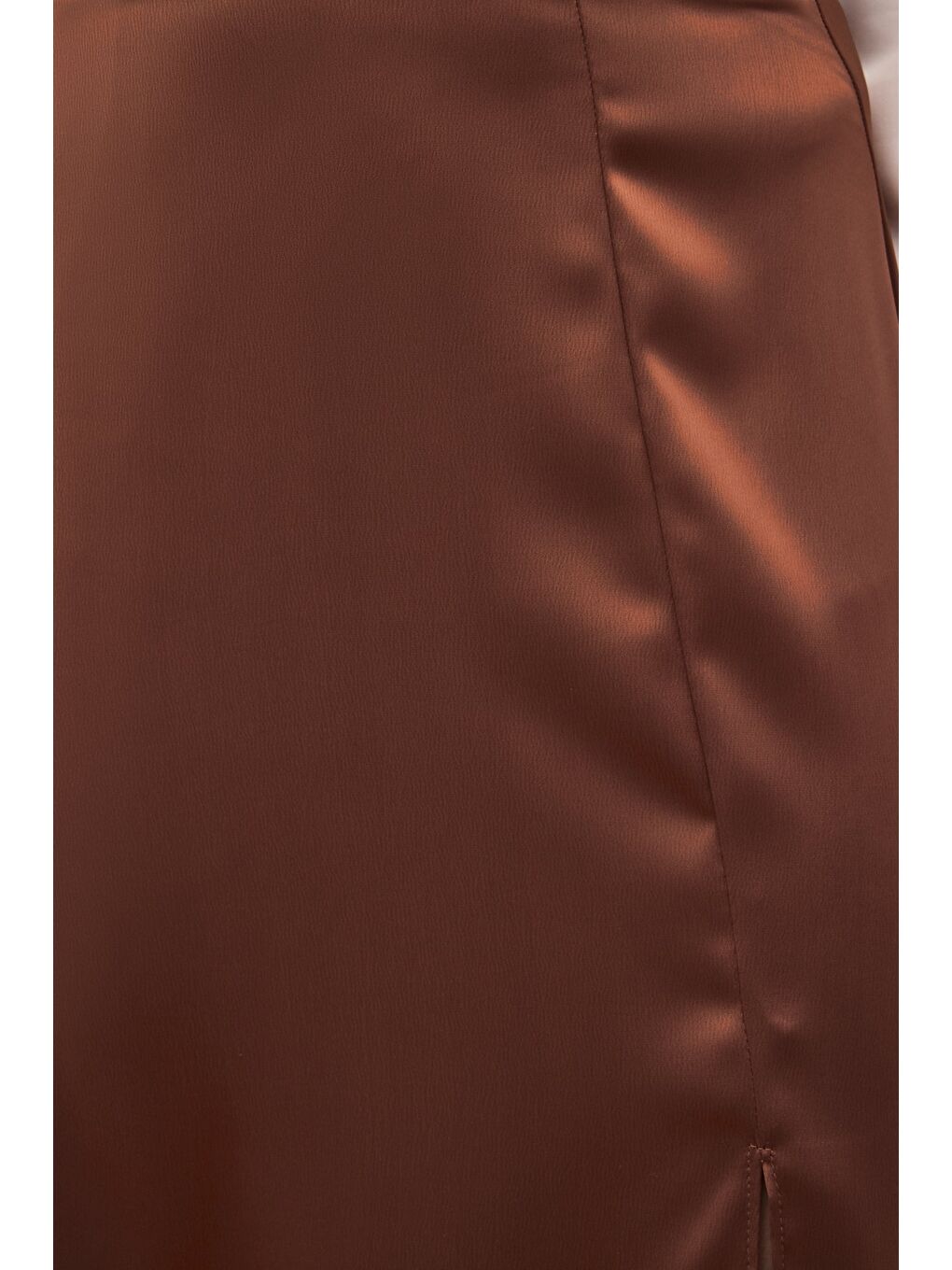 Kahverengi Yırtmaçlı Saten Etek - Kahve-6