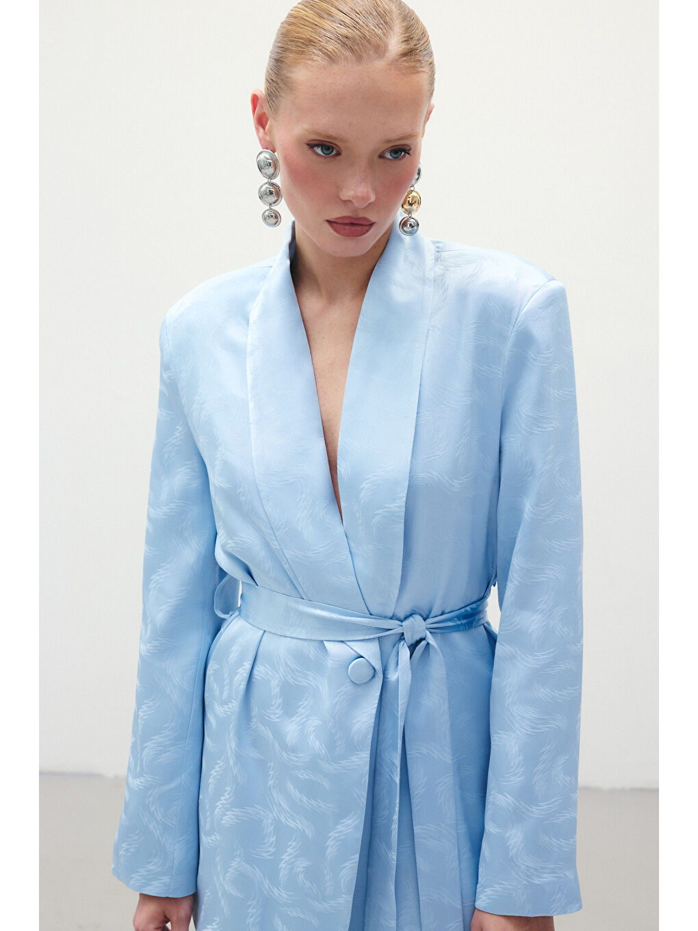 Jakar Saten Ceket - Mavi-4