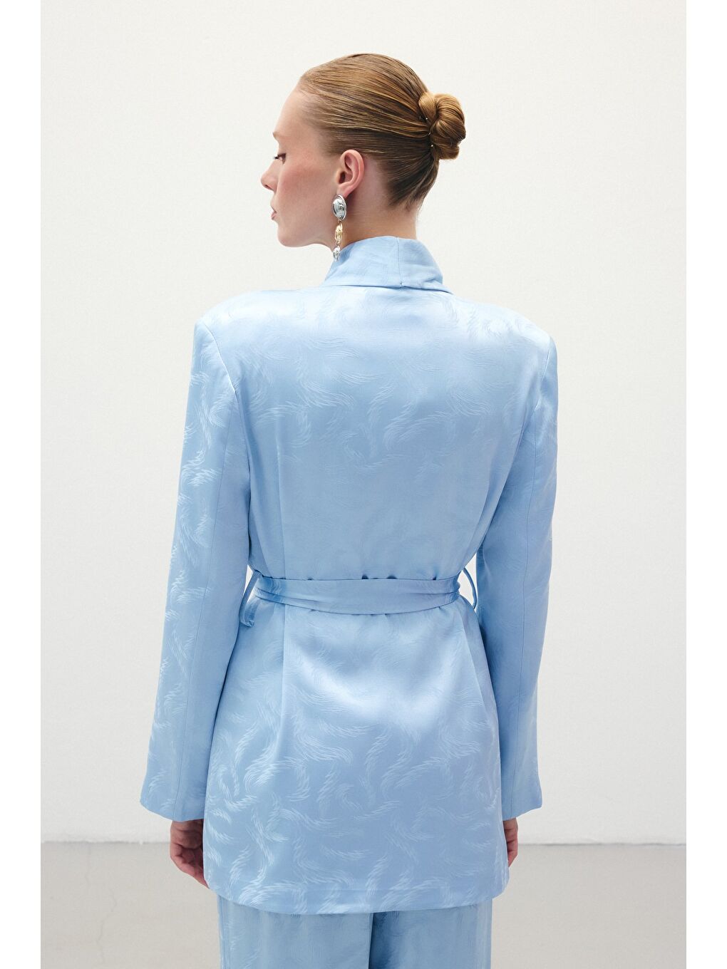 Jakar Saten Ceket - Mavi-5