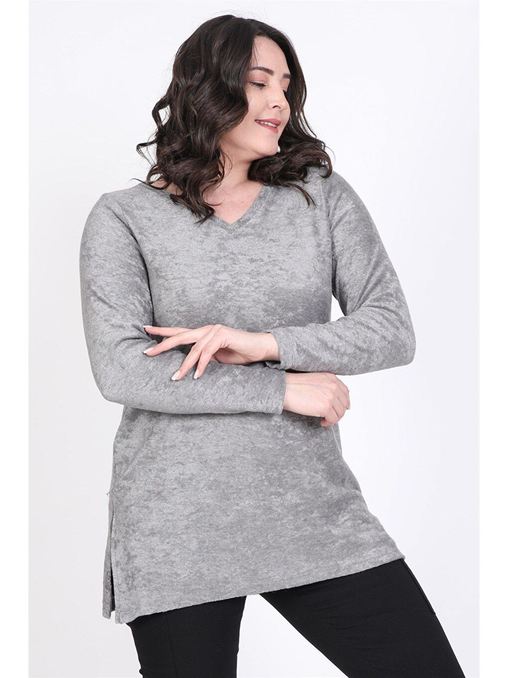 Mylinemoda Gri V Yaka Yumoş Tunik