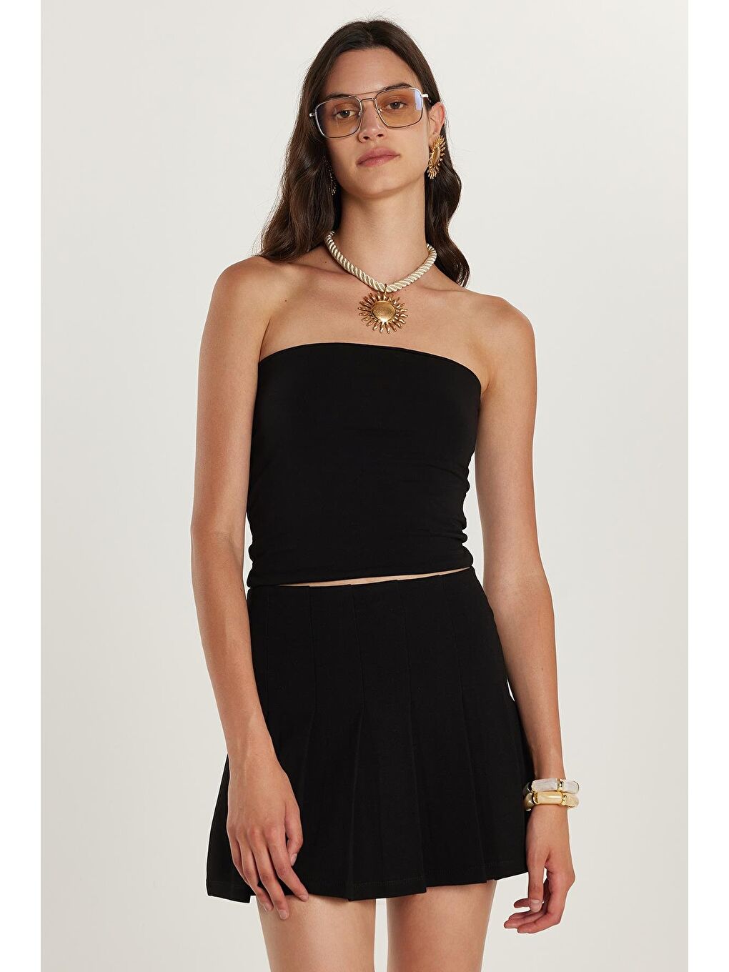 Kadın Slim Fit Dar Kesim Straplez Siyah Body-1