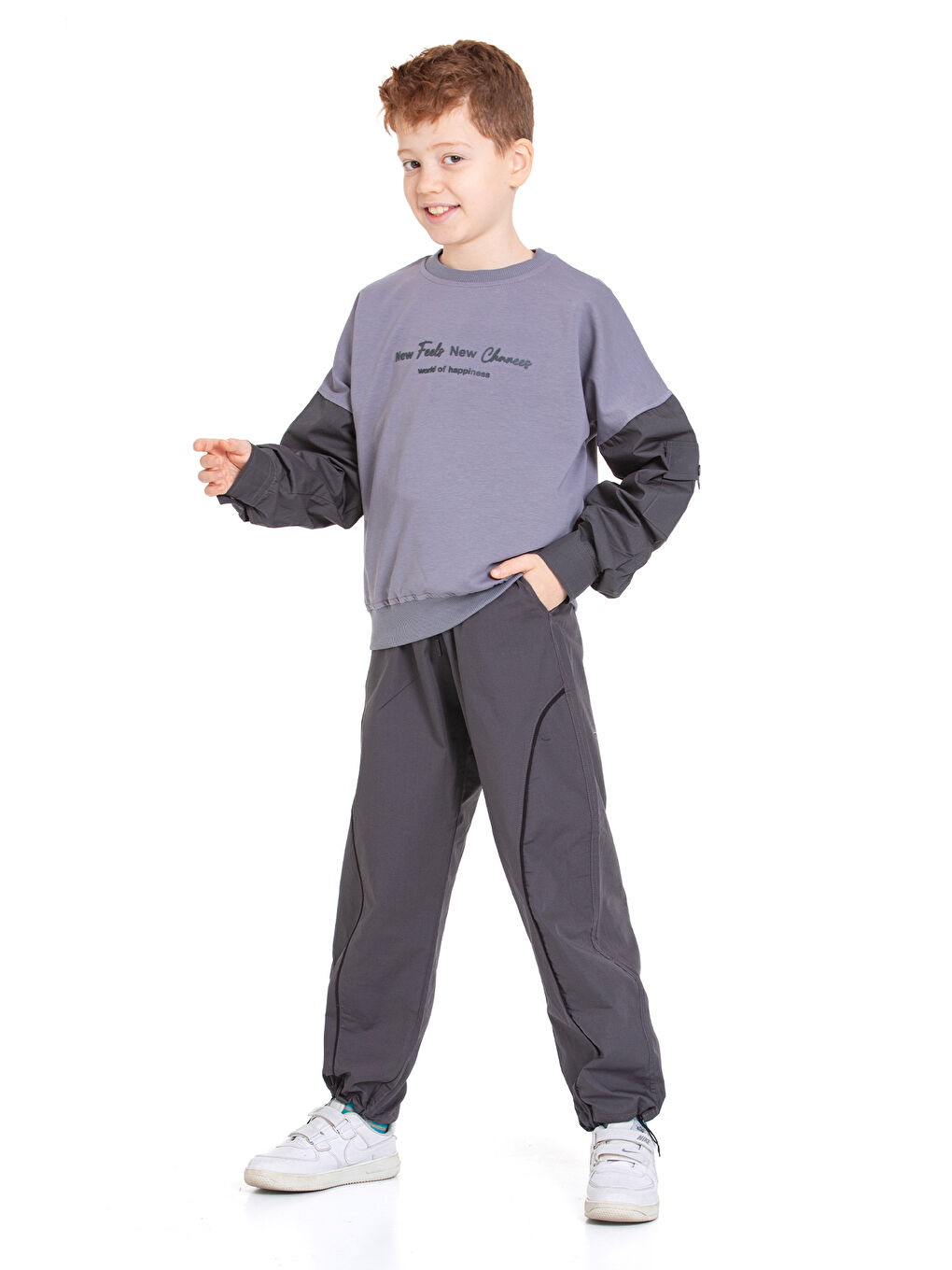 Gri Erkek Çocuk 2 İplik Kol Cepli Alt-Üst Takım P1076