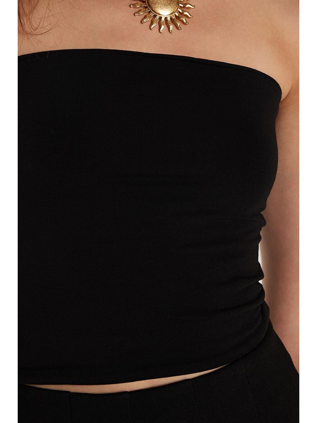 Kadın Slim Fit Dar Kesim Straplez Siyah Body-2