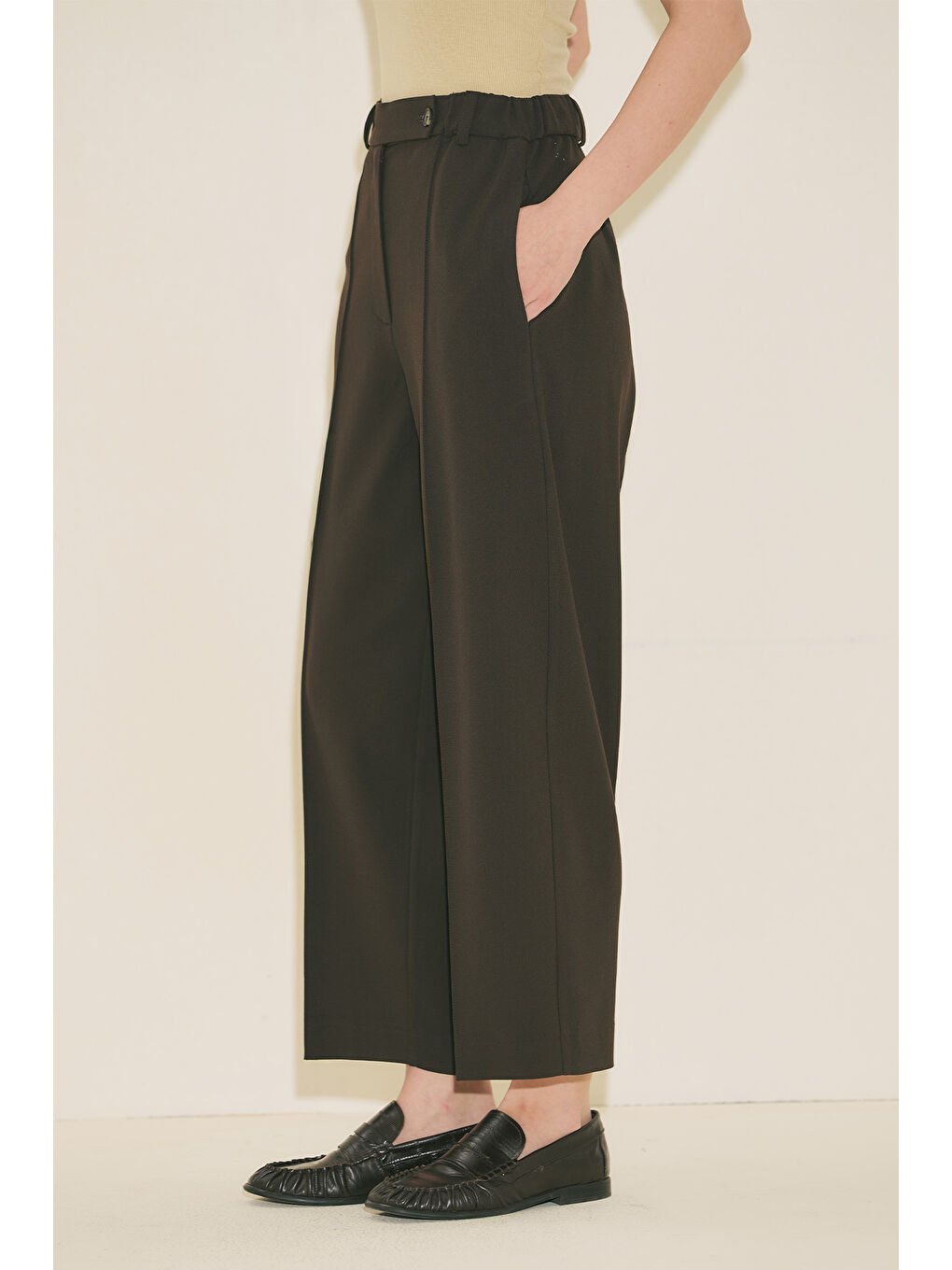 Kahverengi Barrel Kumaş Pantolon Acı Kahve-3