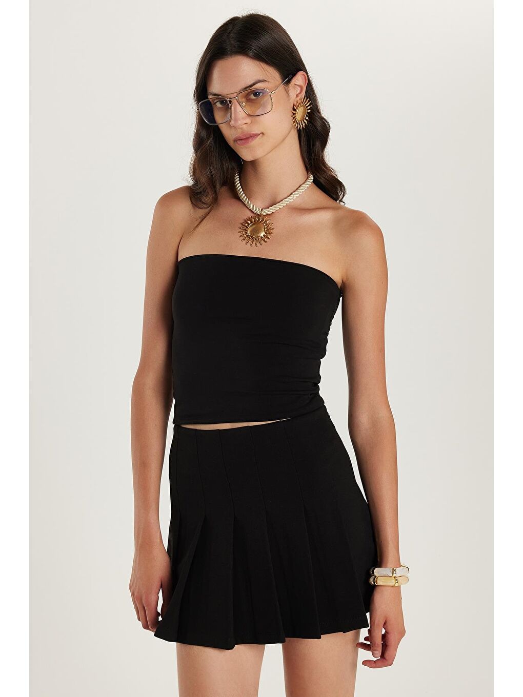 Kadın Slim Fit Dar Kesim Straplez Siyah Body-3