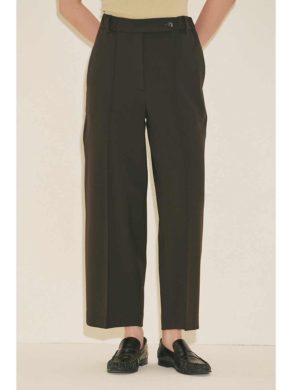 Kahverengi Barrel Kumaş Pantolon Acı Kahve-4