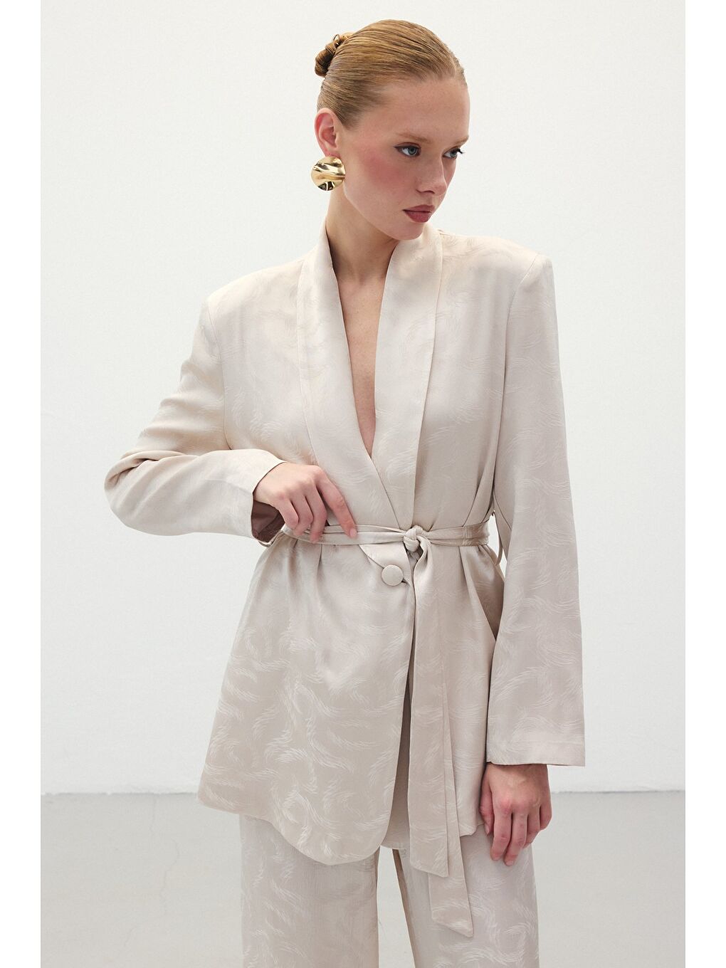 Jakar Saten Ceket - Bej-1