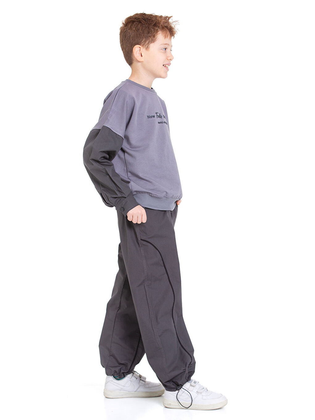 Gri Erkek Çocuk 2 İplik Kol Cepli Alt-Üst Takım P1076-1