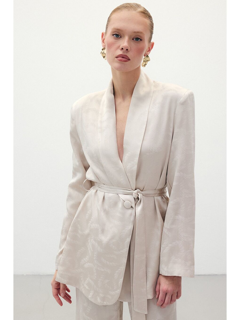 Jakar Saten Ceket - Bej-2